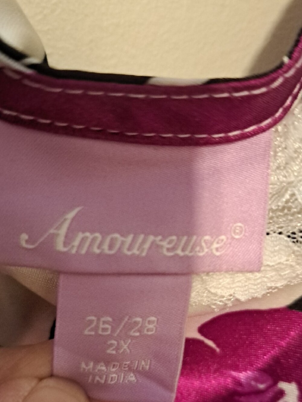 Amoureuse White Floral Lace-Trim Maxi Nightgown - Magenta & Black Print - Picture 5 of 15